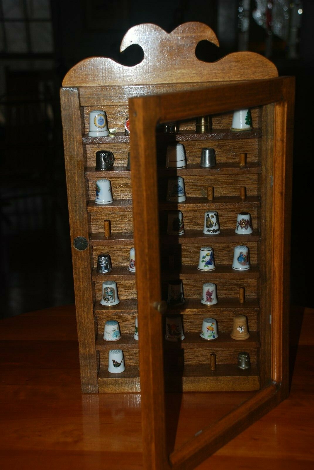 40 Thimble Display Case Wall Shadow Box Wall Rack Cabinet, Glass Door -Case Only
