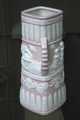 Vintage 1950s Japan CAMEO CUPIDS VASE W HANDLES  Shell Pink & Ivory Ceramic