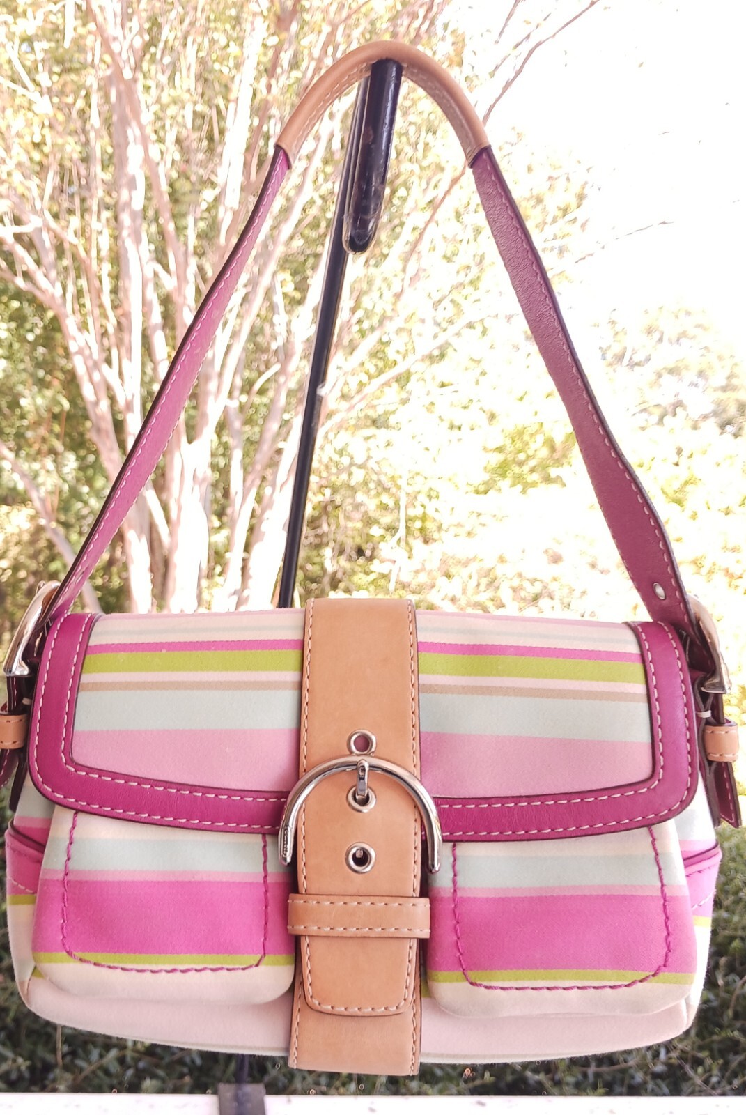 Coach バッグ Coach Vintage 1887 MINI Pastel Stripe Soho Sateen & Leather