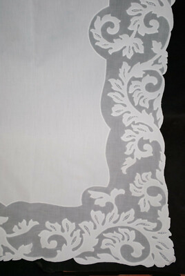 Antique Organdy Linen Applique Tablecloth Whitework Hand Stitched 102