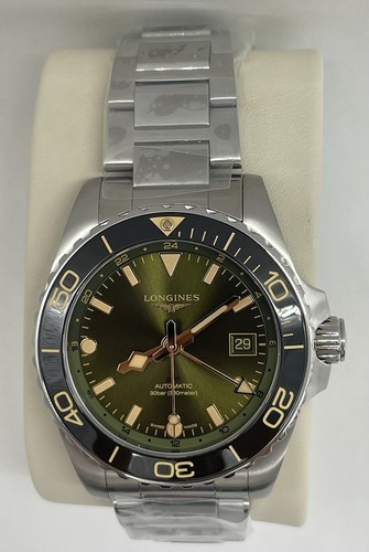 Pre-owned Longines Hydroconquest Gmt Green Dial Steel 41 Mm Men's Watch L3.790.4.06.6