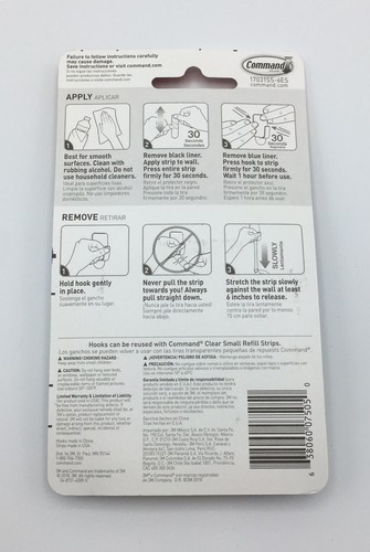 Command Small Stainless Steel Metal Hooks 6 Hooks 8 Strips Holds .5 lb Silver