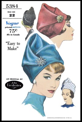 Vogue #5384 Toque Pixie Hat ~John Frederics~ Fabric Sewing Pattern Chapeau Chemo
