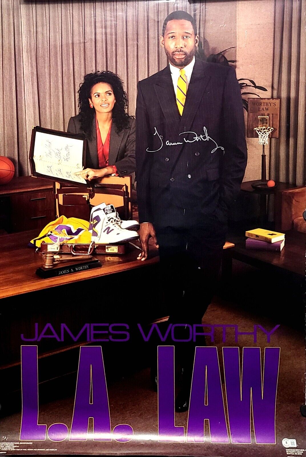 JAMES WORTHY Signed 24x36 Original 1988 LA LAW Poster BAS JAMES WORTHY Signed 24x36 Original 1988 LA LAW Poster BAS