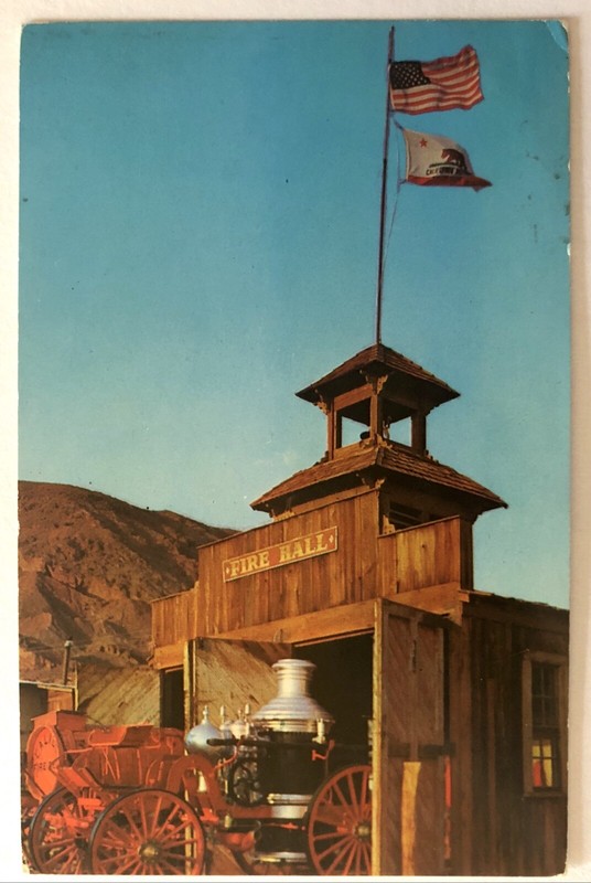 CALICO GHOST TOWN, Yermo~ FIRE HALL, FIRE WAGON ~ Knott’s Berry Farm ~ postcard