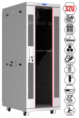 32U 35'' SERVER RACK IT CABINET LCD FAN w/CASTERS (24''w x35''d x66''h)