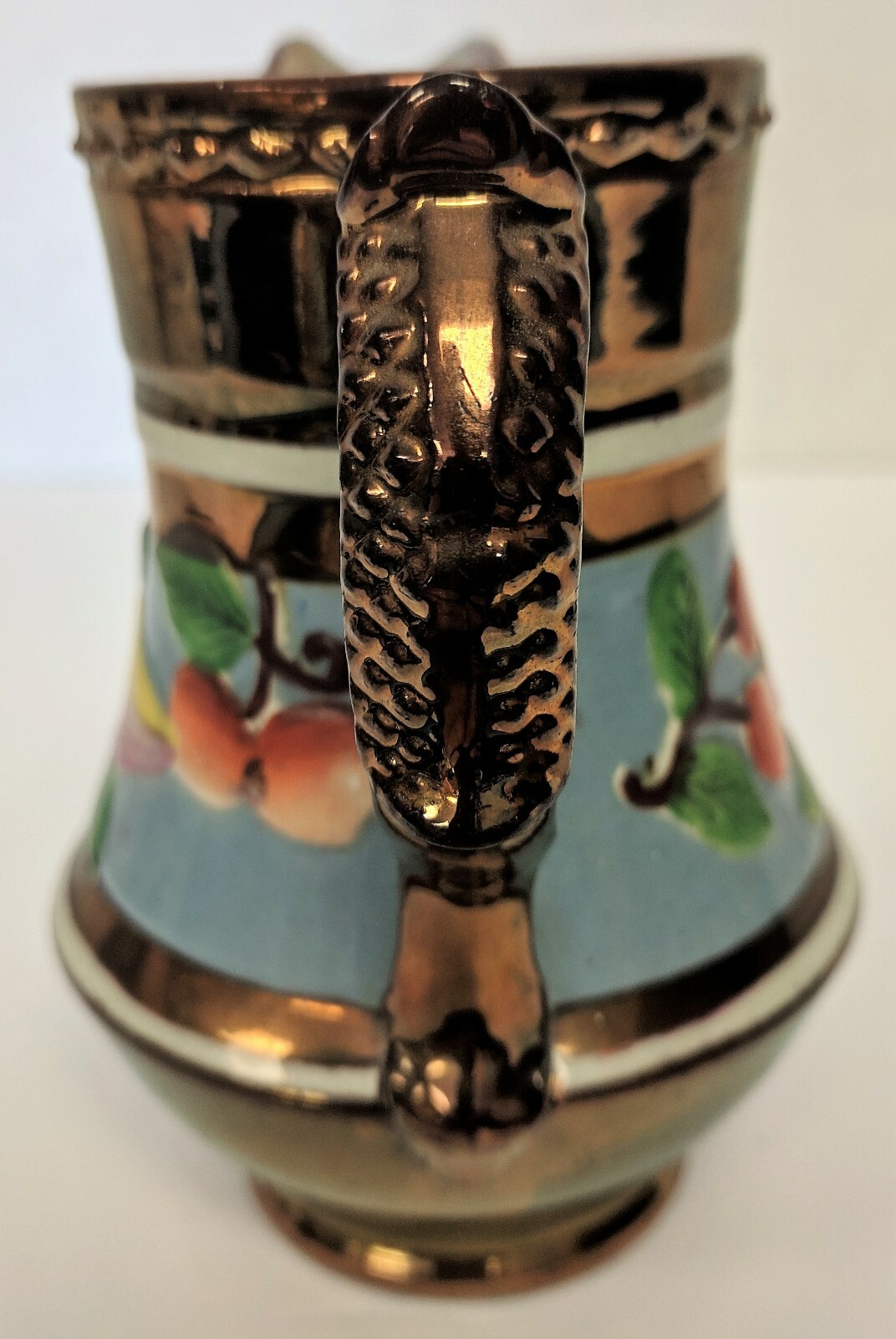 Vintage Luster Pitcher with Embossed Fruit Flowers 5 Inches Tall