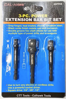 3 PC EXTENSION POWER BAR BITS 1/4  3/8  1/2'' SOCKET BIT ADAPTER DRILL NUT DRIVER