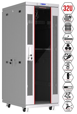 Server Rack 32U Enclosed 35-Inch Deep Cabinet Locking Networking Data Enclosure