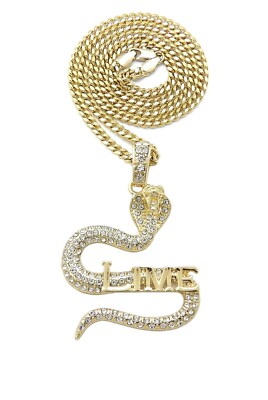 Stone Filled SLIME Snake Cobra Pendant 24'' Chain Hip Hop Necklace XZ377