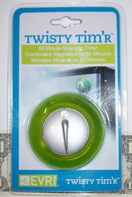 TWISTY TIM'R 60 Minute Magnetic Timer GREEN Loud Ring Kitchen Analog Twist Dial