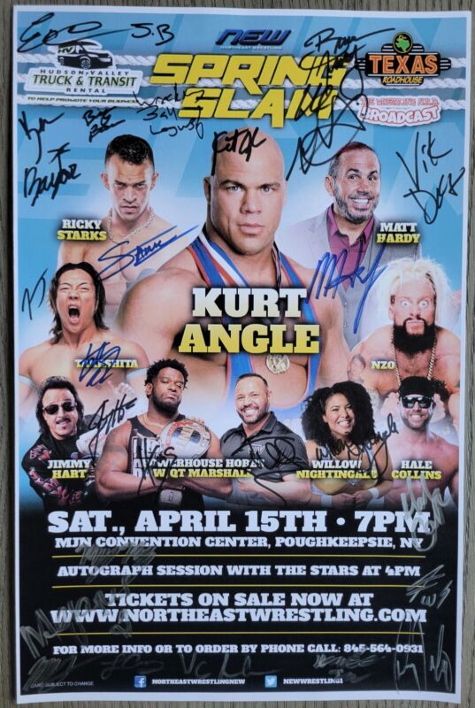 Autographed Wrestling Poster - Kurt Angle NZO Starks Hobbs Hardy & more AEW WWE