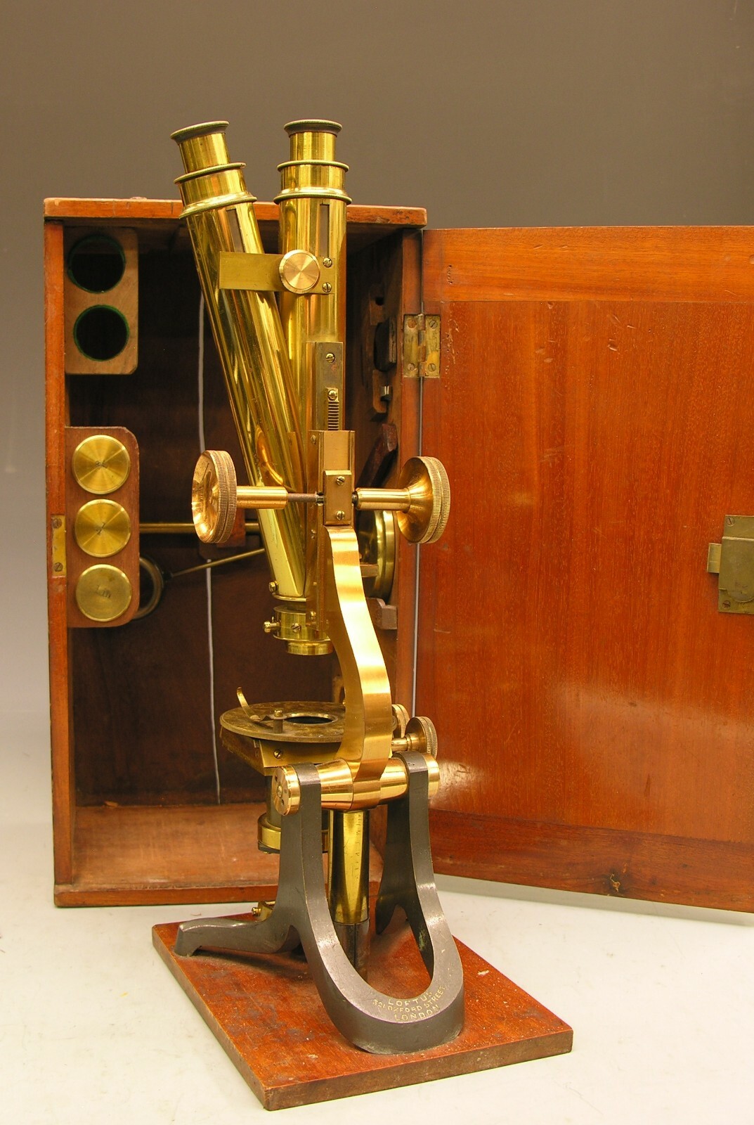 ~ Beautiful Victorian Binocular Microscope Complete w/ Case & Accessories ~