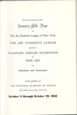 ART STUDENTS LEAGUE DIAMOND JUBILEE EXHIBITION CATALOG 1875-1950 BLACK & WHITE