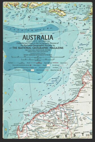 1963-9 September Vintage Original National Geographic Map AUSTRALIA - B (T)