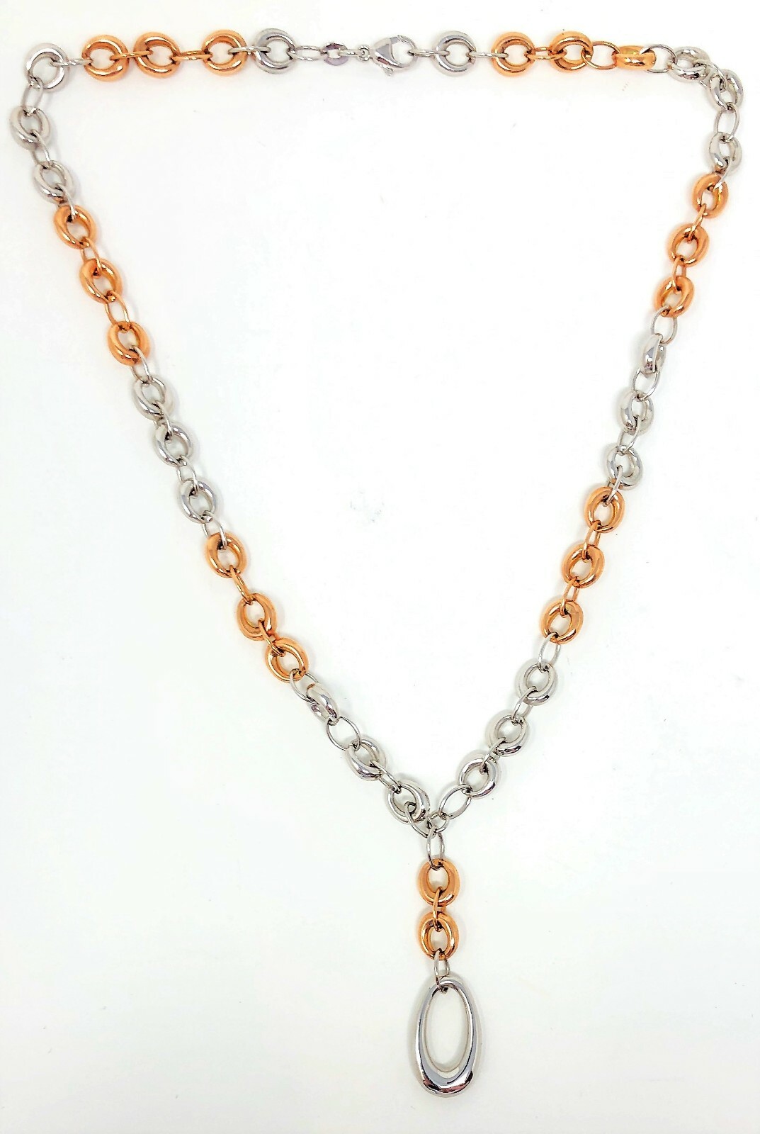 Pre-owned Milros - Milan Italy Women's 14kt Gold Pendant Necklace Two-tone 18'', 7mm Links 20 Grams - In Yellow White Pink