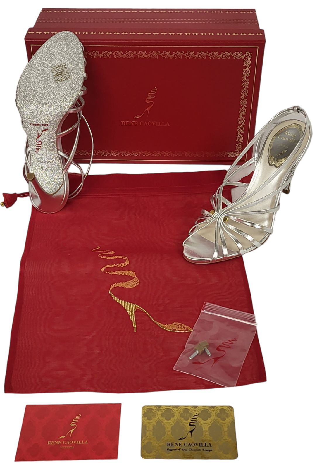 Pre-owned René Caovilla Rene Caovilla Sabine Metallic Leather Silver Lamb Sandals Heels (pick Your Size)