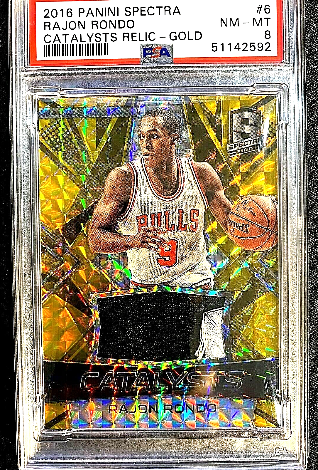 PSA 8 RAJON RONDO 2016-17 SPECTRA GOLD PRIZM CATALYSTS RELIC