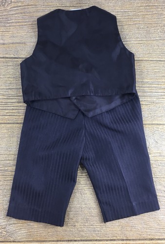 Baby Size 6-9 Months Boys Vest Pants Set Suit Outfit Brown Blue Pinstriped