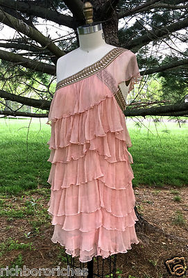 

Платье Free People Maheya с вышивкой, 1 плечо, шифон с рюшами, коралловое золото,  NWT, Peachy pink