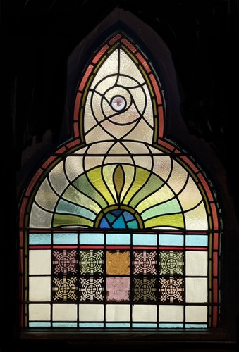 （特別価格）Stained Glass Window Stained Glass Transom Window - TW-344 - Leaves and Flowers
