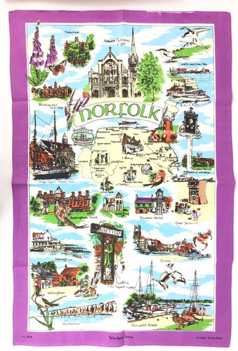 Vintage Norfolk England Cloth Map Fabric Large Wall Art Decor Hanging FAST SHIP