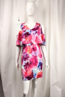 Trina Turk Oakhurst A-Line Cold Shouldered Dress Pink Watercolor Size 4