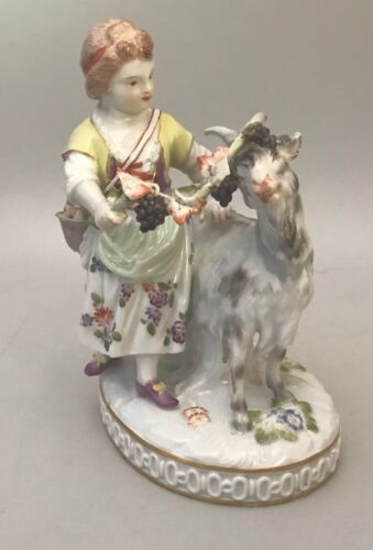 MEISSEN FIGURE, PORCELAIN. GIRL WITH A NANNY GOAT. ROCOCO STYLE. AS IS.  c.1925