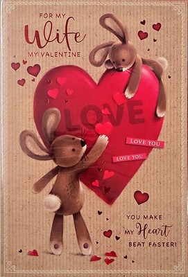 Happy Valentines Day Card For My Wife You Make My Heart Beat Faster Cute Rabbits
