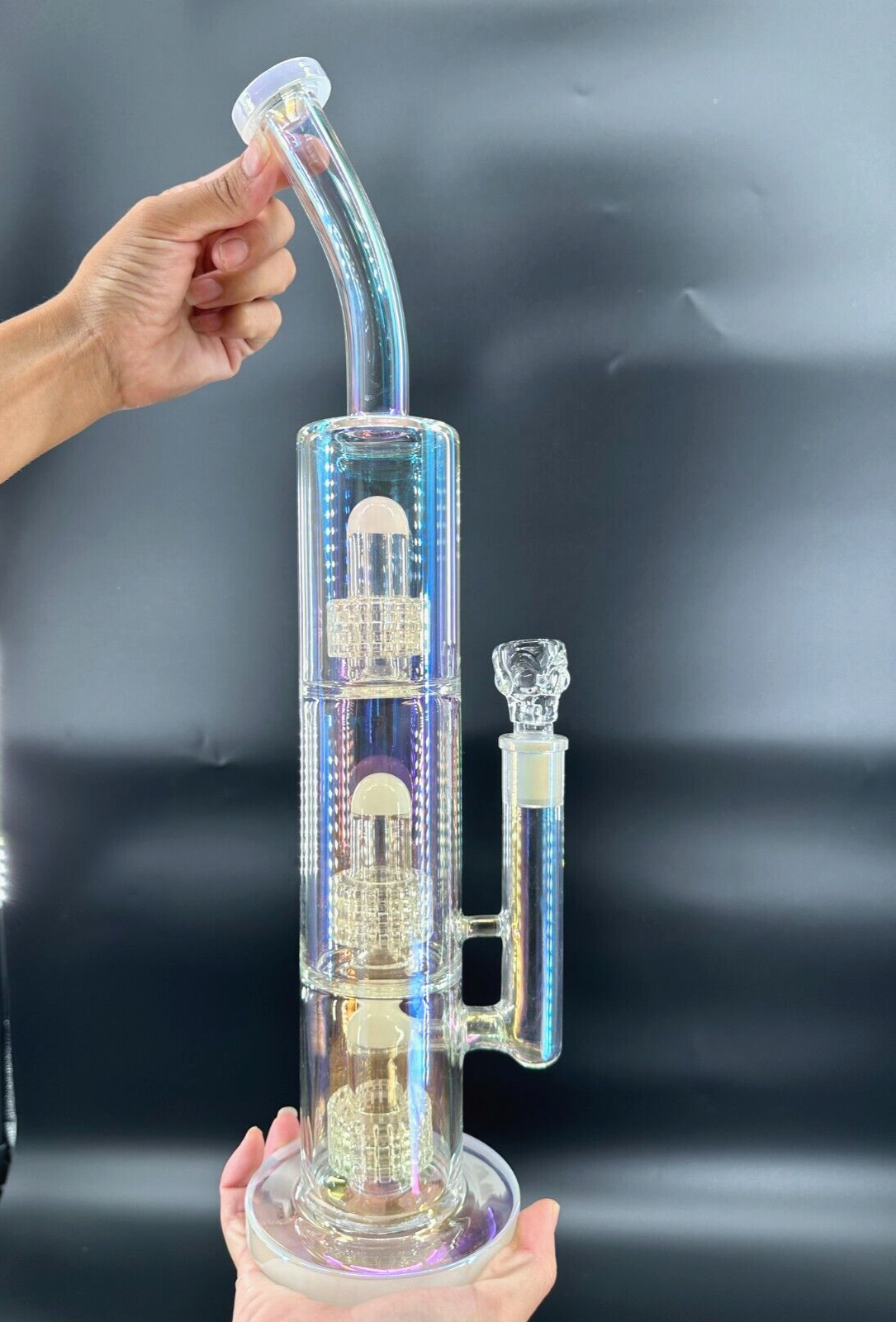 18in Heavy Thick Glass Bong Water Pipe Hookah Bongs with Skull catcher White