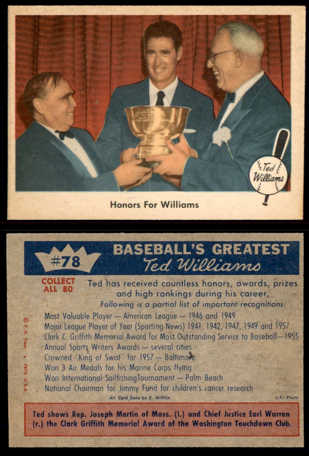 1959 Fleer Ted Williams #78 Honors For Williams EX/NM **AA