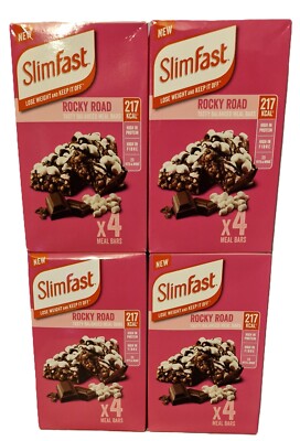 4 X BOXES SlimFast 16 x 60g Meal Bars Rocky Road Meal Replacement BBE 01/25