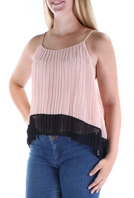 

BAR III Женский розовый плиссированный топ с цветными блоками на тонких бретельках и круглым вырезом Размер