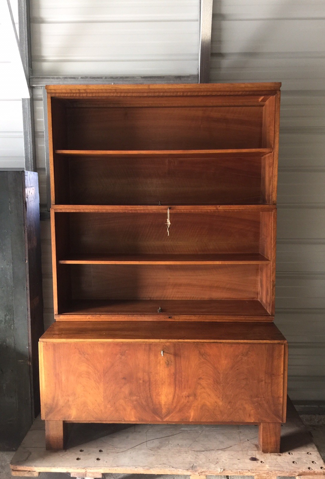 Vtg 4pc Stacking Walnut Cabinet Bookcase Antique Wood Cupboard Library Hutch Key