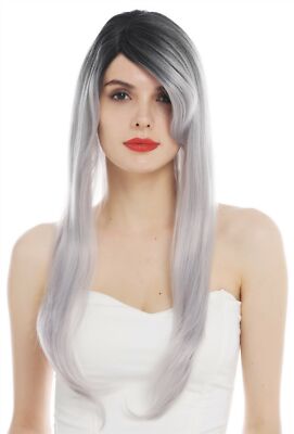 Ladies' Wig Women Long Smooth Ombre Black Grey Parting Wig