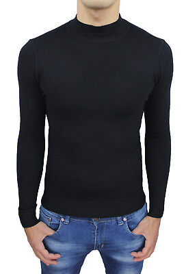 MAGLIONE UOMO DIAMOND INVERNALE NERO SLIM FIT ADERENTE GOLFINO LUPETTO CASUAL