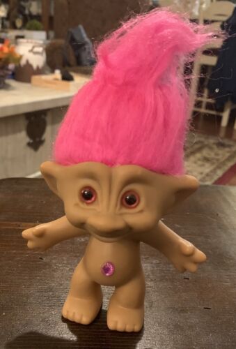 Ace Novelty Vintage Treasure Troll Pink Hair Pink Eyes Belly Stone Gem Jewel eBay