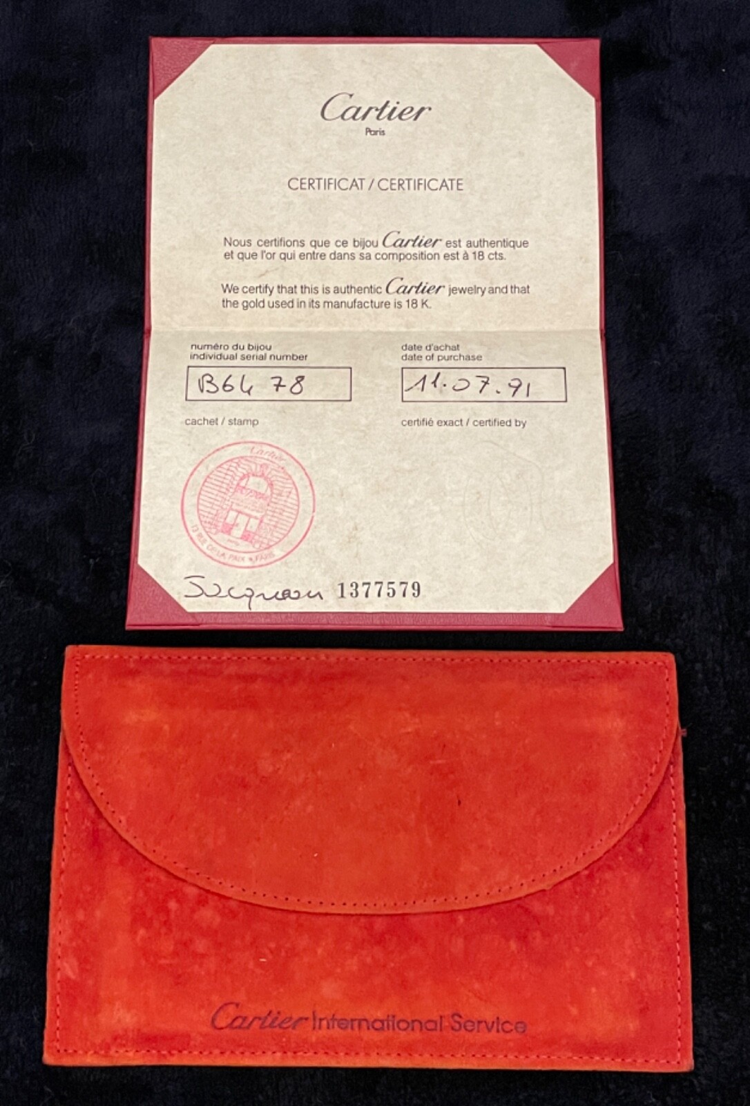 【売約済】Cartier ブレスレット証明書 Cartier Certificate of Authenticity Blank Stamped + Red