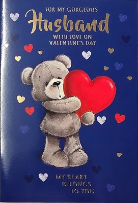 Happy Valentines Day Card For My Gorgeous Husband Cute Bear with Heart