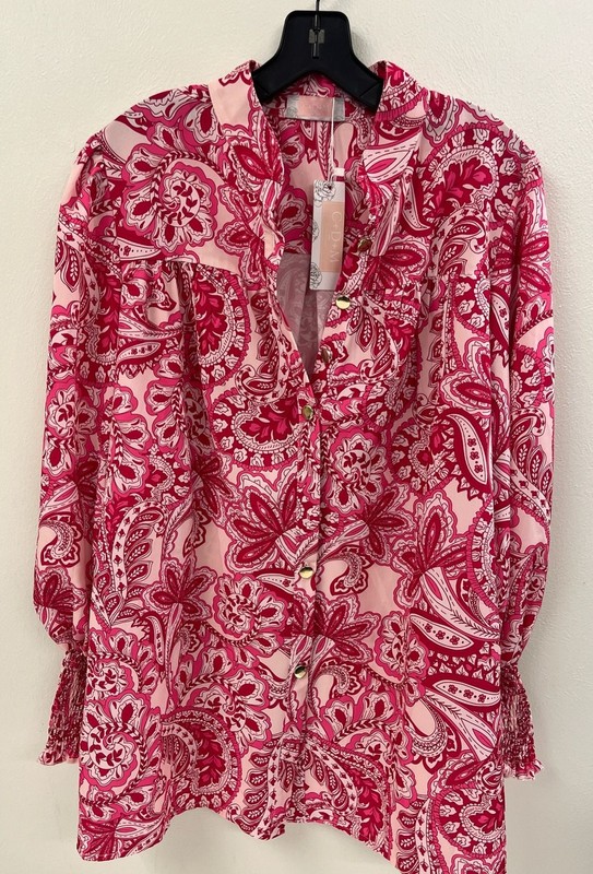 C+D+M Collection Pink Paisley Long Sleeve Button-Down Blouse Size XL