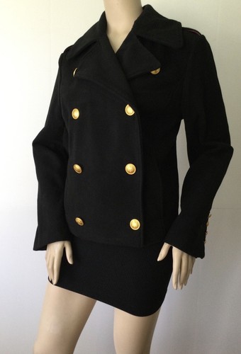 Pre-owned Rebecca Minkoff Double Breasted Short Gold Tone Button Epaulet Peacoat (size M)