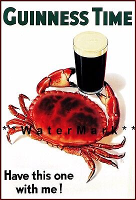 Crab Guinness Time Have this One With Me Vintage Poster Print Classic Beer Art