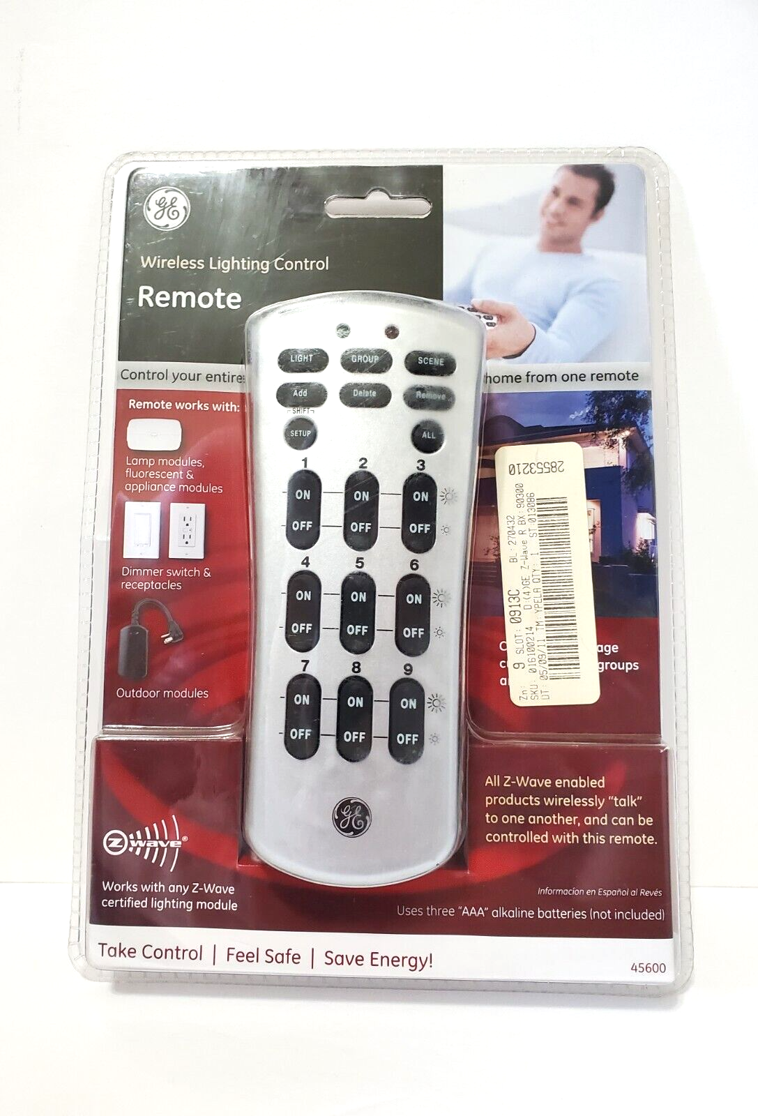 45600 GE Z-Wave Remote for Wireless Lighting Control OEM New