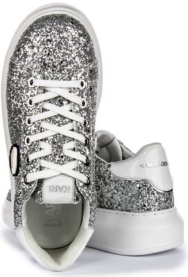Pre-owned Karl Lagerfeld Kapri Nft Lo La Low Cut Glitter Womens Trainer Silver Us 5 - 11