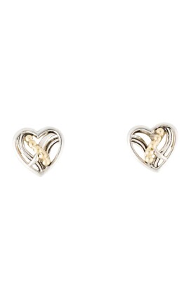 LAGOS TWO-TONE STERLING SILVER 925 & 18K YELLOW GOLD 750 HEART STUD EARRINGs