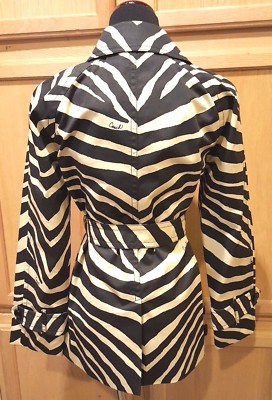 Pre-owned Coach F84238 Navy/beige Zebra Signature Belted Doublebreasted Trench Coat $378 In Blue