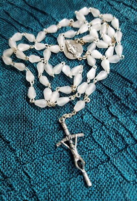 White Tear Drop 7mm Glass Bead Rosary Imported from Italy