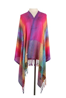 Bright Pink Rainbow Pashmina Scarf Festival Shawl Boho Chic Head Cover Wrap Rave