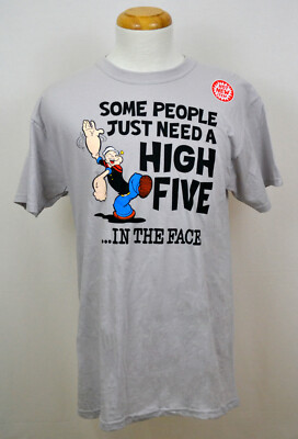 Popeye the Sailor T-Shirt High Five in Face Graphic Tee Light Gray NWT