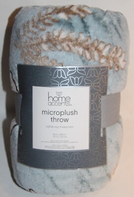 Home Accents Microplush throw 50'' X 60'' Shells Ocean Beach Blue Soft Cozy